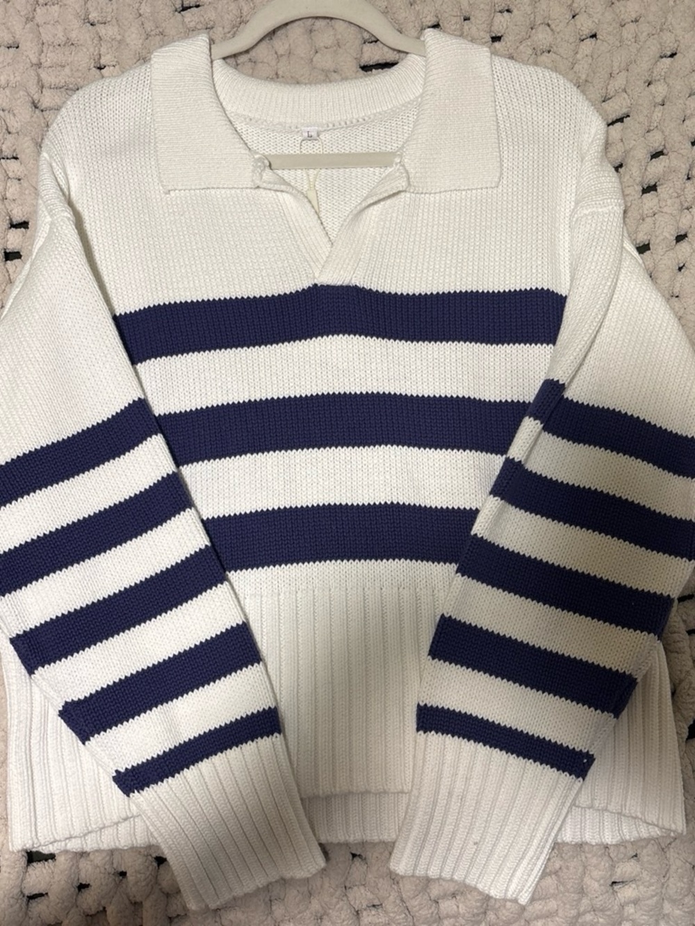 Women’s Striped Collared Sweater - White & Navy